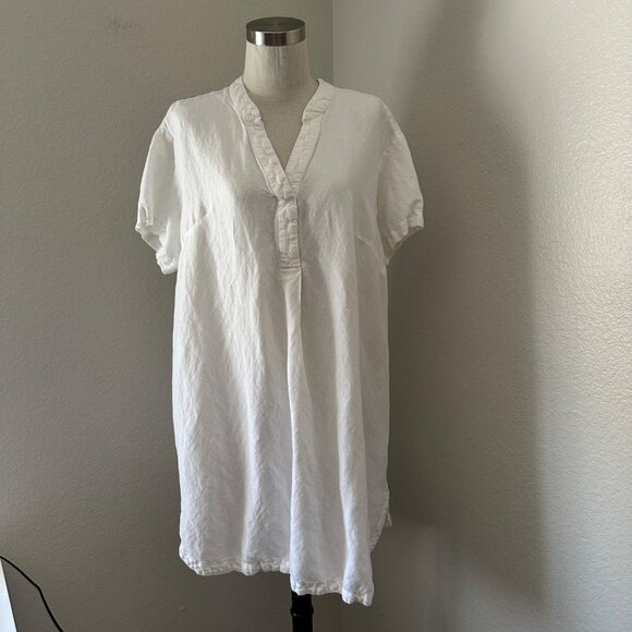 H&M Popover Shift Mini Dress V Neck Short Sleeve Linen Blend Breathable Vacay Mi - Picture 2 of 11